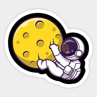 Astronaut Hanging On Moon Cartoon Sticker